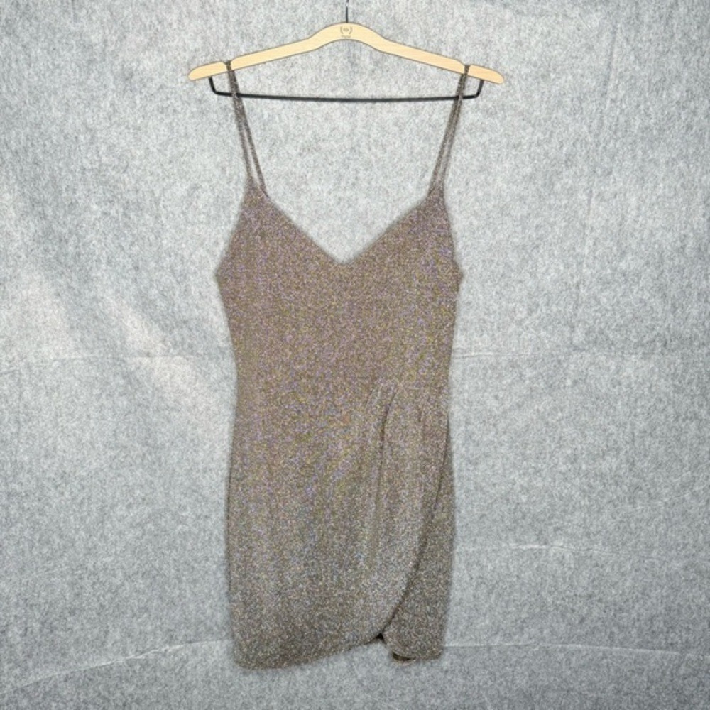 Lulus‎ Forever Your Girl Metallic Body-con Minidress in Olive Silver- Sz XL